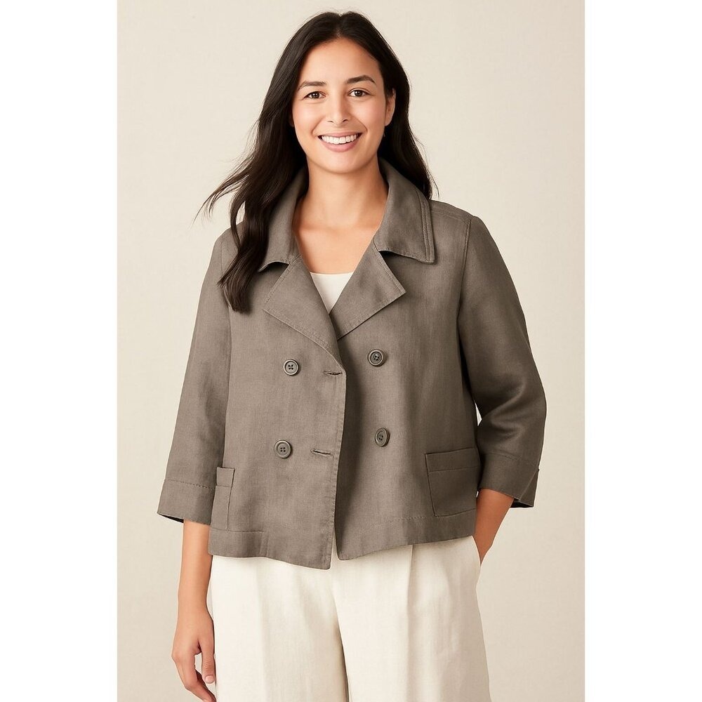 Coldwater Double-Breasted Jacket M(10-12) Cropped Safari Trench Style 100% Linen